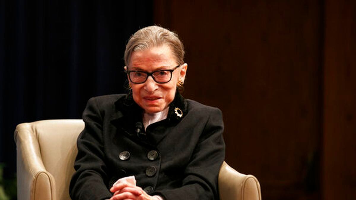 Supreme Court Justice Ruth Bader Ginsburg attends Georgetown Law's second annual Ruth Bader Ginsburg Lecture, Wednesday, Oct. 30, 2019, in Washington. (AP Photo/Jacquelyn Martin)