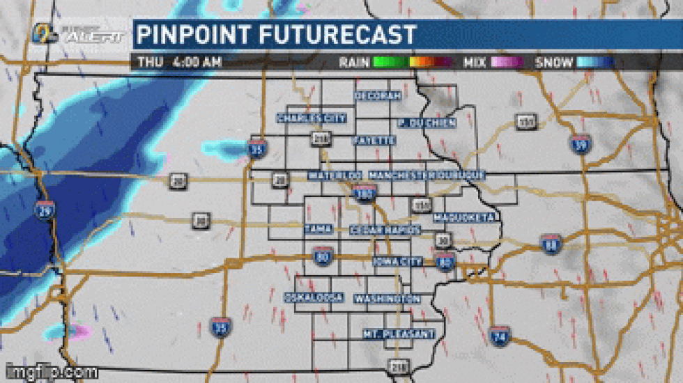 Timing on Pinpoint Futurecast for Thursday's system.
