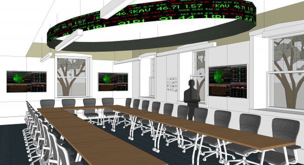The new finance lab will feature a financial ticker board anchored to the ceiling that will...