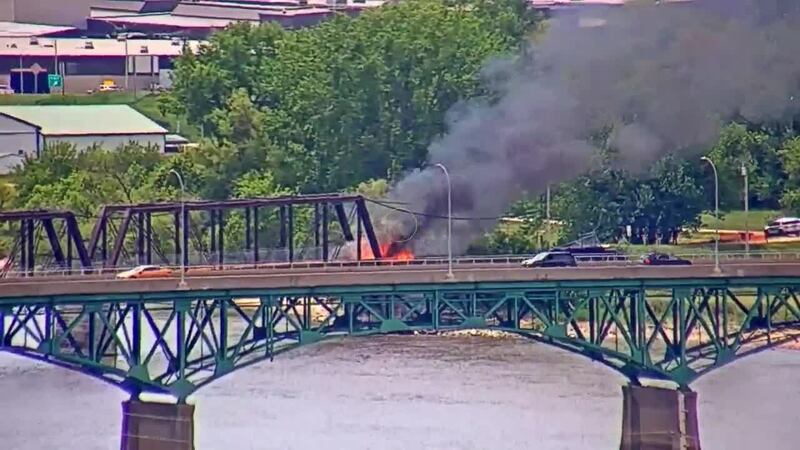 Firefighters and police responded to a fire at the Wabash pedestrian bridge in Ottumwa Monday,...