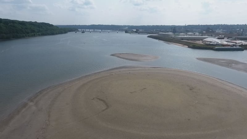 The Mississippi River is low near Chaplain Schmitt Island in Dubuque. (Justin Gehrts, KCRG-TV9)
