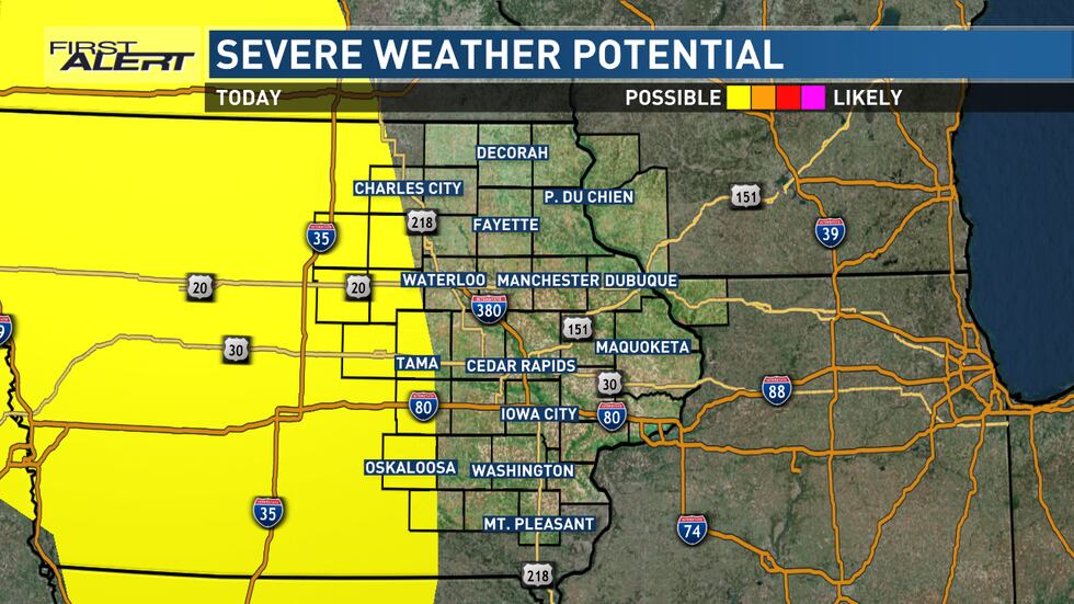 Scattered showers and potentially strong to severe storms possible Saturday