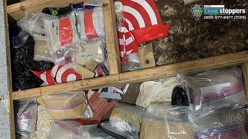 In this photo provided by the New York City Police Department, narcotics, including fentanyl,...