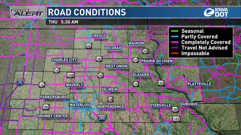 Road conditions in eastern Iowa on Thursday morning, January 19.
