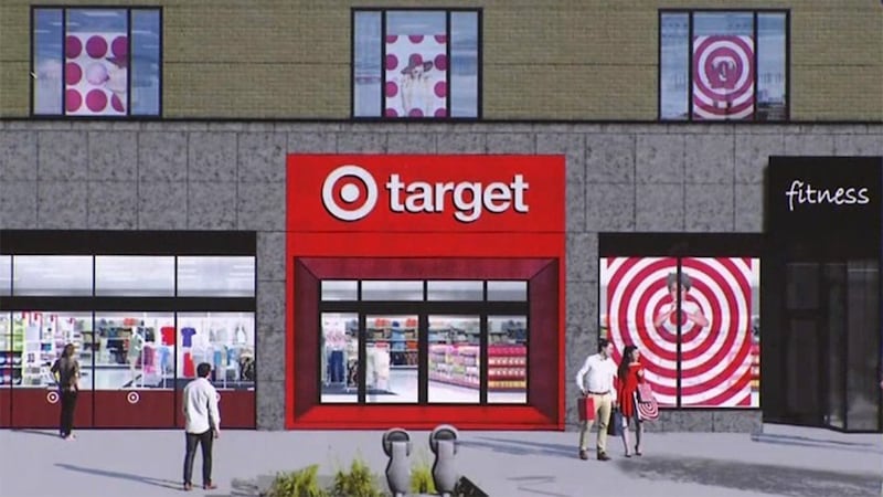 A rendering of the future storefront of a Target store in downtown Iowa City on Washington...
