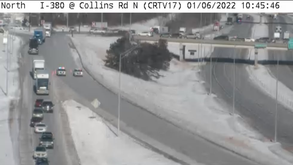 Police divert traffic on I-380 southbound due to a crash near 42nd Street Thursday morning.
