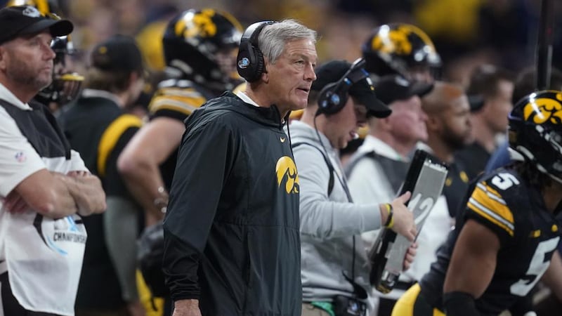 FILE - Iowa head coach Kirk Ferentz watches from the sideline during the second half of the...