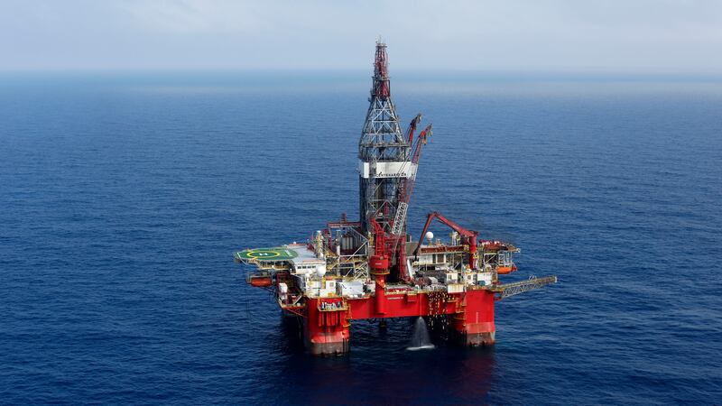FILE - The Centenario deep-water drilling platform off the coast of Veracruz, Mexico, in the...