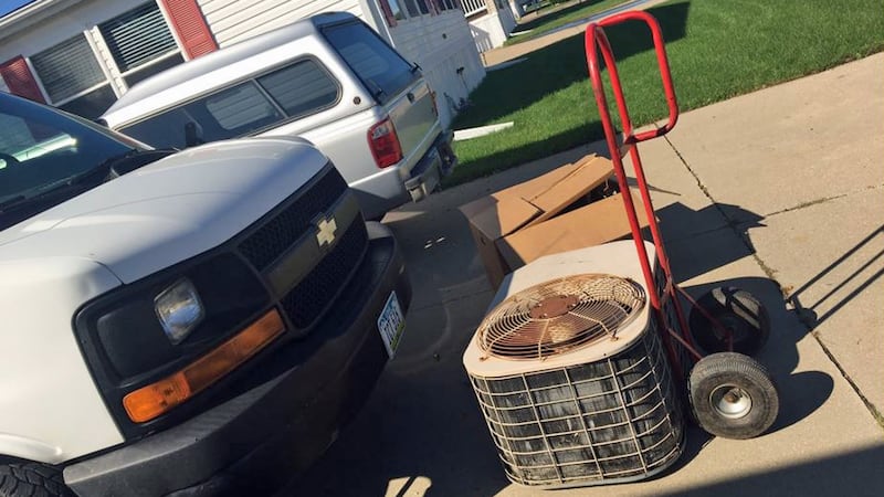An air conditioning unit that was being replaced at the Engelbart household in Marion, Iowa on...