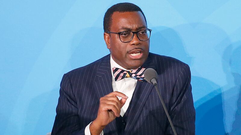 FILE - In this Sept. 23, 2019 file photo, African Development Bank President Akinwumi Adesina,...