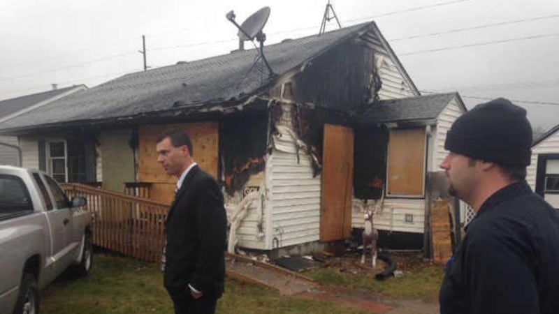 Maquoketa firefighter Lt. Matt Tranel and city council member Cory Simonson stand in front of...