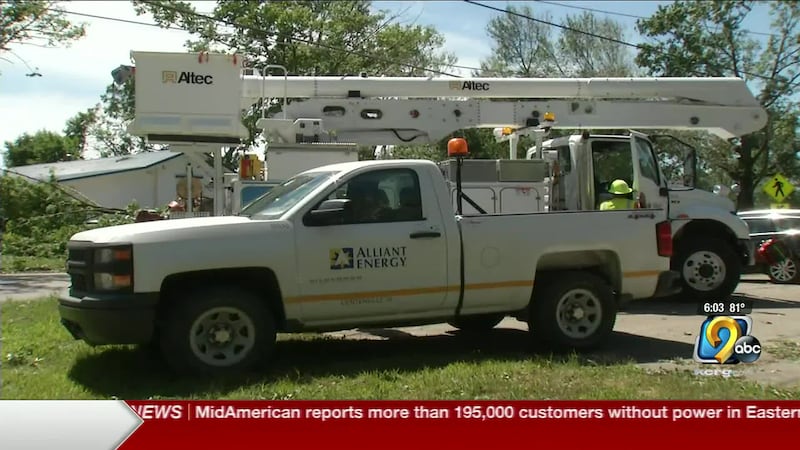 MidAmerican Energy and Alliant Energy say it will take several days to have power restored to...