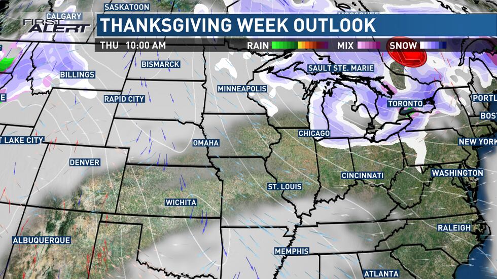Most of the region should be precipitation-free on Thanksgiving, with the Great Lakes area an...