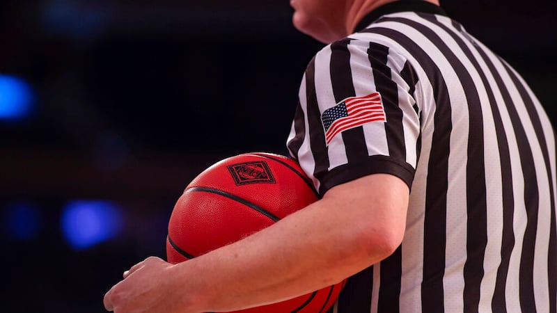 NEW YORK, NY - APRIL 02: General view of a game ball with the NIT logo during the second half...