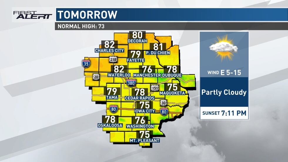 Look for a dry Thursday with highs in the 70s and 80s.
