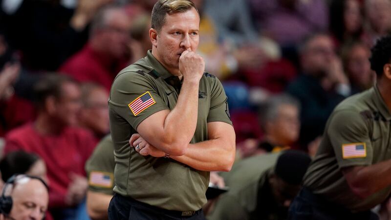Iowa State head coach T.J. Otzelberger watches from the bench during the first half of an NCAA...