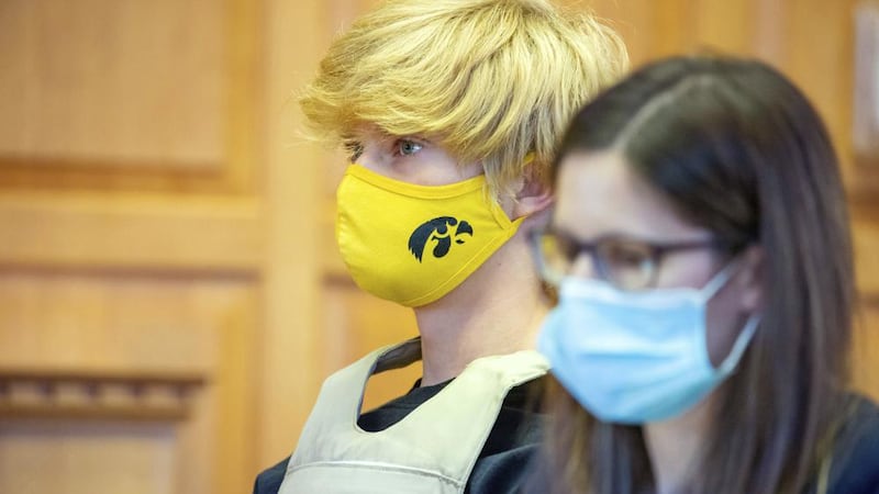 Jeremy Everett Goodale and his attorney Nicole Jensen attend a bond review hearing at the...
