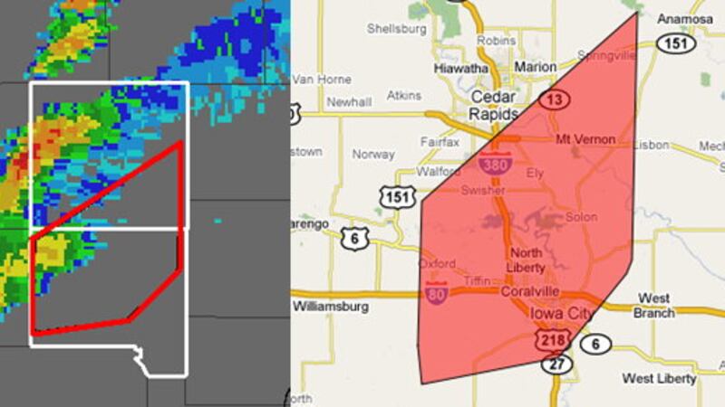 Johnson and Linn County’s combined 1,332 sq. miles are under a TORNADO WARNING. The actual...