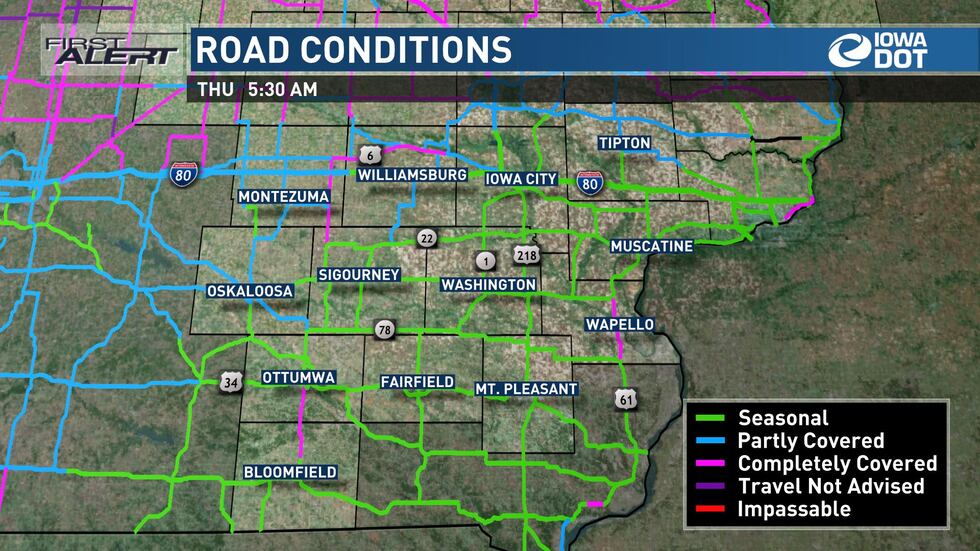 Road conditions in eastern Iowa on Thursday morning, January 19.